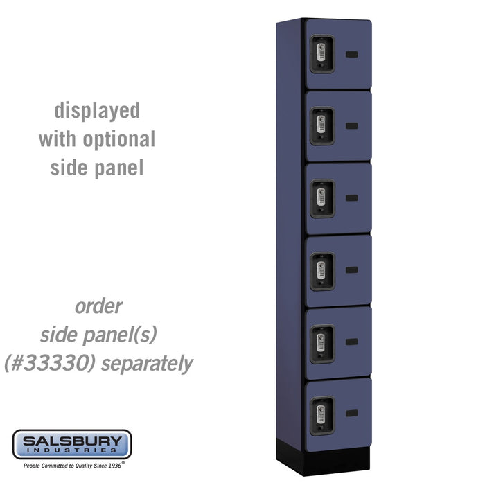 Salsbury 12" Wide Six Tier Box Style Designer Wood Locker - 1 Wide - 6 Feet High - 15 Inches Deep - Blue - Silver Resettable Combination Locks - Sweatfully