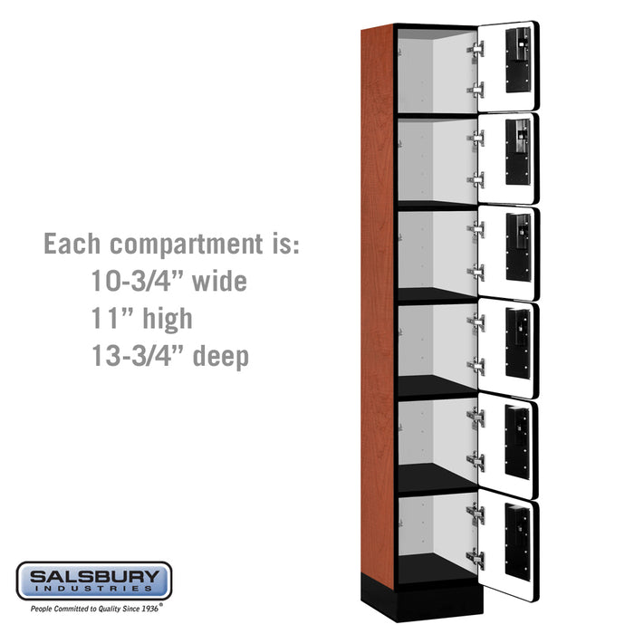 Salsbury 12" Wide Six Tier Box Style Designer Wood Locker - 1 Wide - 6 Feet High - 15 Inches Deep - Cherry - Hasps - Sweatfully