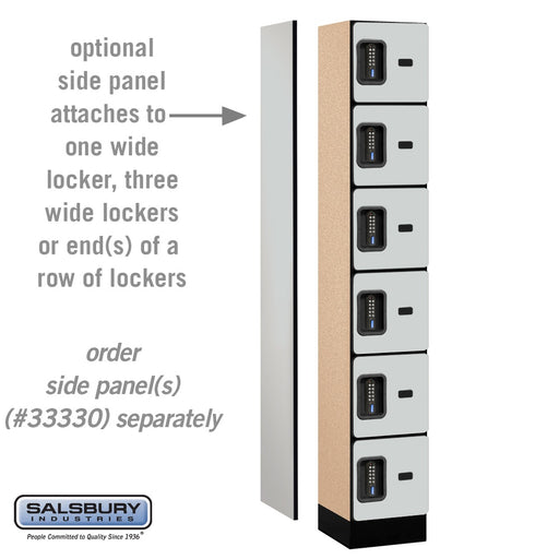 Salsbury 12" Wide Six Tier Box Style Designer Wood Locker - 1 Wide - 6 Feet High - 15 Inches Deep - Gray - Black Electronic Locks - Sweatfully
