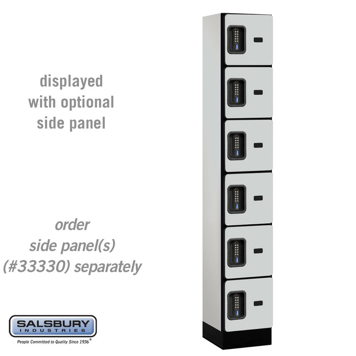 Salsbury 12" Wide Six Tier Box Style Designer Wood Locker - 1 Wide - 6 Feet High - 15 Inches Deep - Gray - Black Electronic Locks - Sweatfully