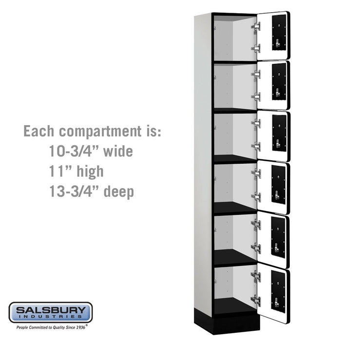 Salsbury 12" Wide Six Tier Box Style Designer Wood Locker - 1 Wide - 6 Feet High - 15 Inches Deep - Gray - Silver Electronic Locks - Sweatfully