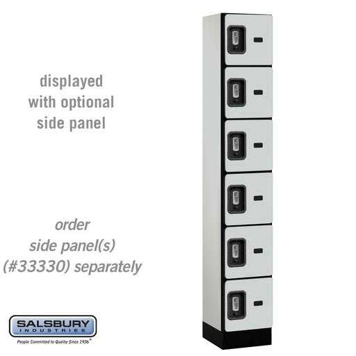 Salsbury 12" Wide Six Tier Box Style Designer Wood Locker - 1 Wide - 6 Feet High - 15 Inches Deep - Gray - Silver Resettable Combination Locks - Sweatfully