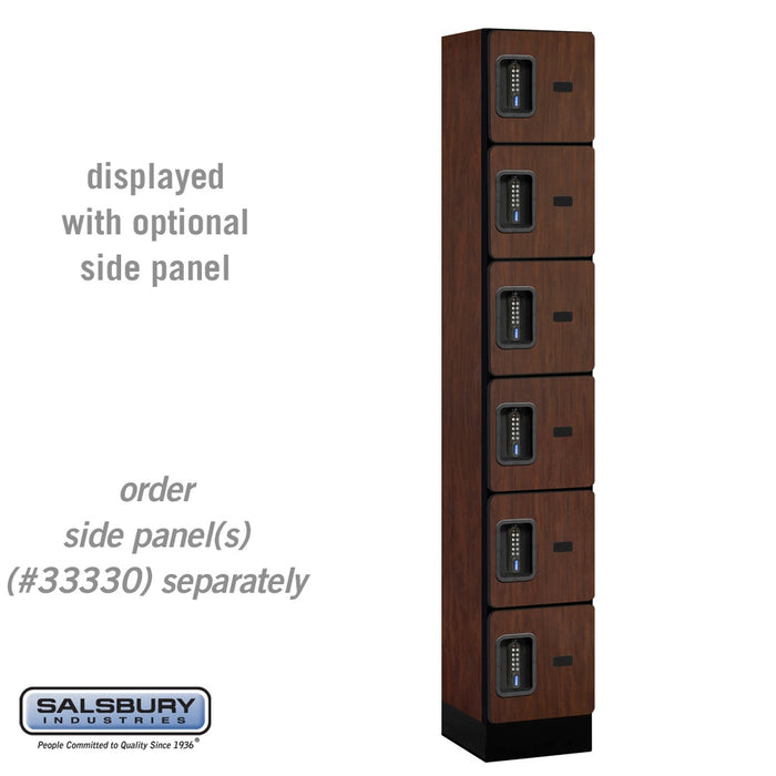 Salsbury 12" Wide Six Tier Box Style Designer Wood Locker - 1 Wide - 6 Feet High - 15 Inches Deep - Mahogany - Black Electronic Locks - Sweatfully
