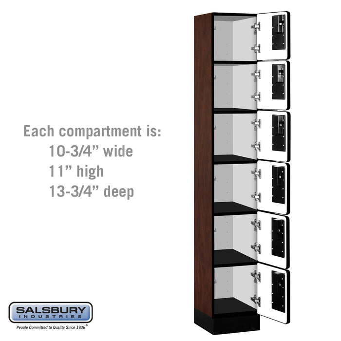 Salsbury 12" Wide Six Tier Box Style Designer Wood Locker - 1 Wide - 6 Feet High - 15 Inches Deep - Mahogany - Hasps - Sweatfully