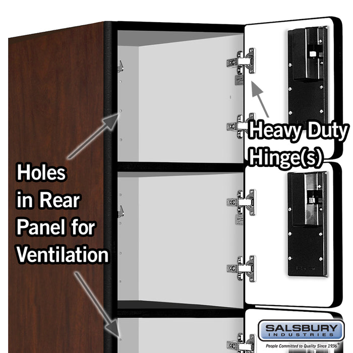 Salsbury 12" Wide Six Tier Box Style Designer Wood Locker - 1 Wide - 6 Feet High - 15 Inches Deep - Mahogany - Hasps - Sweatfully