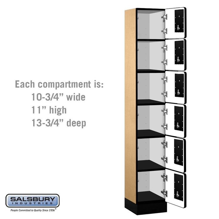 Salsbury 12" Wide Six Tier Box Style Designer Wood Locker - 1 Wide - 6 Feet High - 15 Inches Deep - Maple - Silver Electronic Locks - Sweatfully