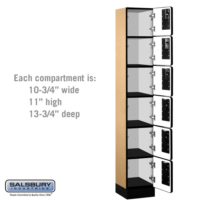 Salsbury 12" Wide Six Tier Box Style Designer Wood Locker - 1 Wide - 6 Feet High - 15 Inches Deep - Maple - Hasps - Sweatfully
