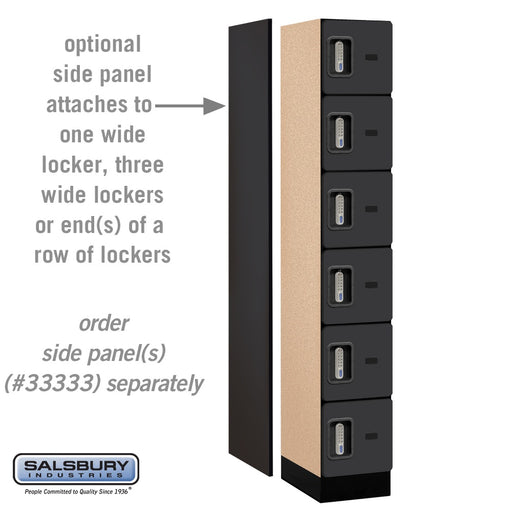Salsbury 12" Wide Six Tier Box Style Designer Wood Locker - 1 Wide - 6 Feet High - 18 Inches Deep - Black - Silver Electronic Locks - Sweatfully