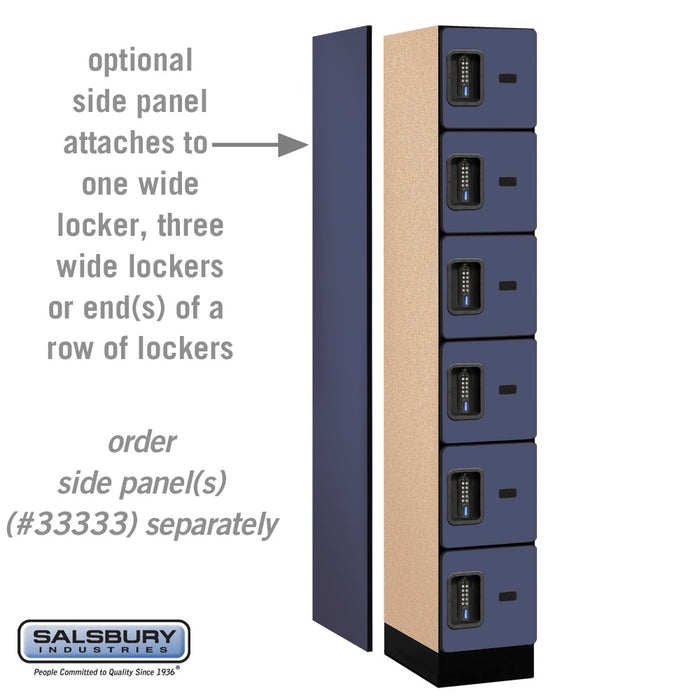 Salsbury 12" Wide Six Tier Box Style Designer Wood Locker - 1 Wide - 6 Feet High - 18 Inches Deep - Blue - Black Electronic Locks - Sweatfully