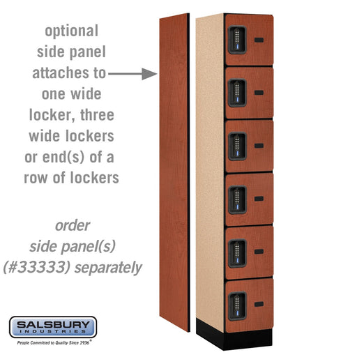 Salsbury 12" Wide Six Tier Box Style Designer Wood Locker - 1 Wide - 6 Feet High - 18 Inches Deep - Cherry - Black Electronic Locks - Sweatfully
