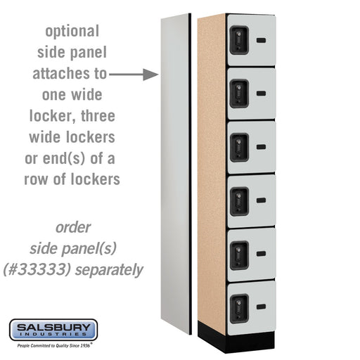 Salsbury 12" Wide Six Tier Box Style Designer Wood Locker - 1 Wide - 6 Feet High - 18 Inches Deep - Gray - Black Resettable Combination Locks - Sweatfully