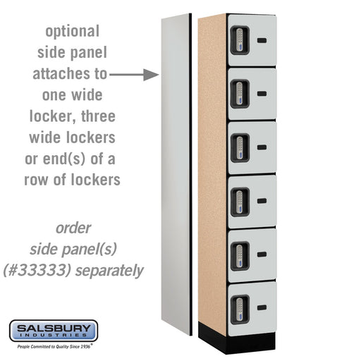 Salsbury 12" Wide Six Tier Box Style Designer Wood Locker - 1 Wide - 6 Feet High - 18 Inches Deep - Gray - Silver Electronic Locks - Sweatfully