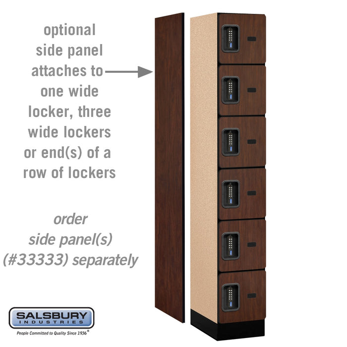 Salsbury 12" Wide Six Tier Box Style Designer Wood Locker - 1 Wide - 6 Feet High - 18 Inches Deep - Mahogany - Black Electronic Locks - Sweatfully