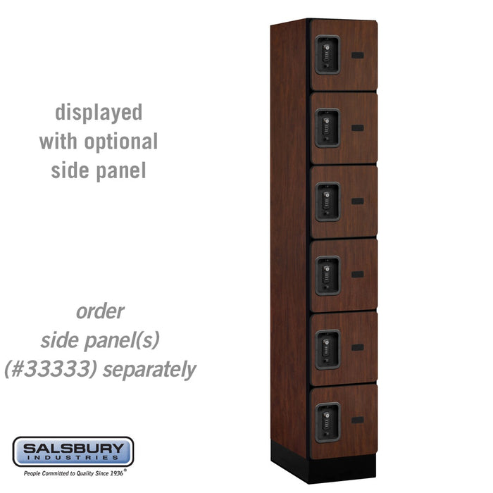 Salsbury 12" Wide Six Tier Box Style Designer Wood Locker - 1 Wide - 6 Feet High - 18 Inches Deep - Mahogany - Black Resettable Combination Locks - Sweatfully