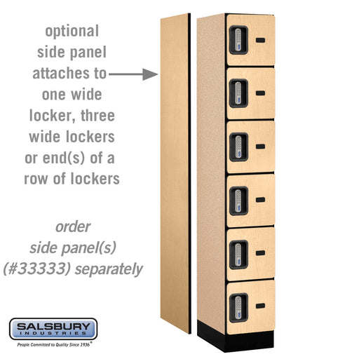 Salsbury 12" Wide Six Tier Box Style Designer Wood Locker - 1 Wide - 6 Feet High - 18 Inches Deep - Maple - Silver Electronic Locks - Sweatfully