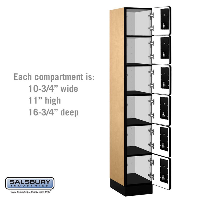 Salsbury 12" Wide Six Tier Box Style Designer Wood Locker - 1 Wide - 6 Feet High - 18 Inches Deep - Maple - Silver Electronic Locks - Sweatfully