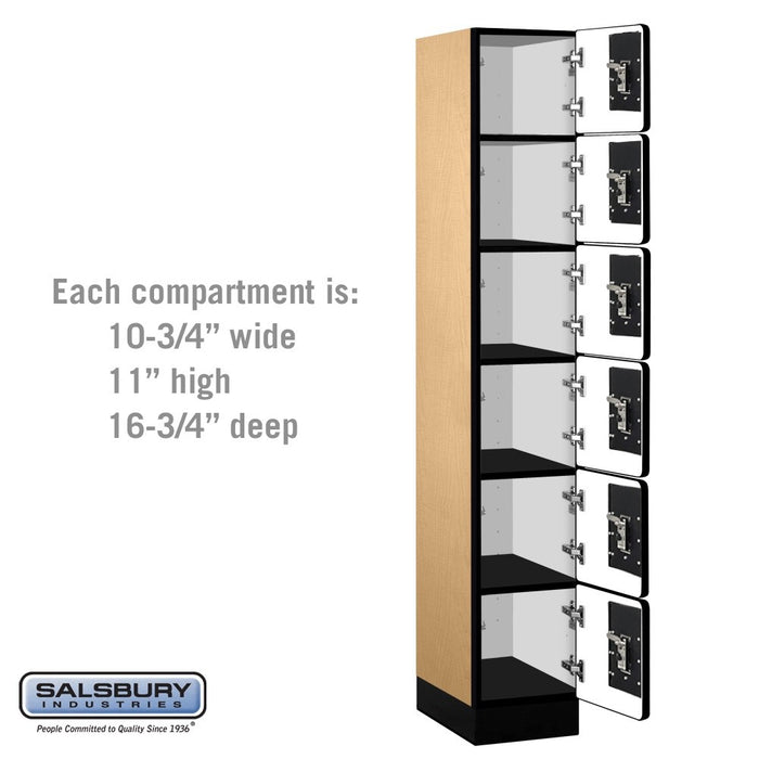 Salsbury 12" Wide Six Tier Box Style Designer Wood Locker - 1 Wide - 6 Feet High - 18 Inches Deep - Maple - Silver Resettable Combination Locks - Sweatfully