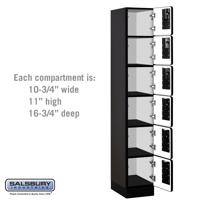 Salsbury 12" Wide Six Tier Box Style Designer Wood Locker - 1 Wide - 6 Feet High - 18 Inches Deep - Black - Hasps - Sweatfully