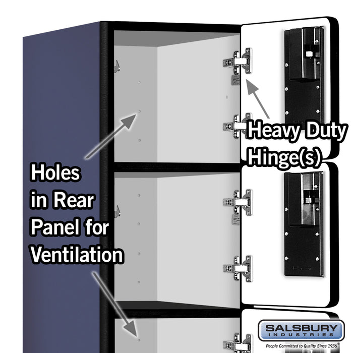 Salsbury 12" Wide Six Tier Box Style Designer Wood Locker - 1 Wide - 6 Feet High - 18 Inches Deep - Blue - Hasps - Sweatfully