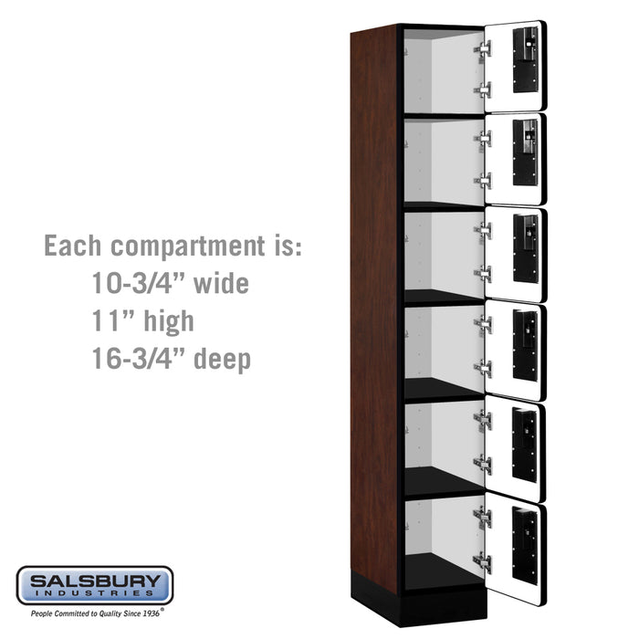 Salsbury 12" Wide Six Tier Box Style Designer Wood Locker - 1 Wide - 6 Feet High - 18 Inches Deep - Mahogany - Hasps - Sweatfully