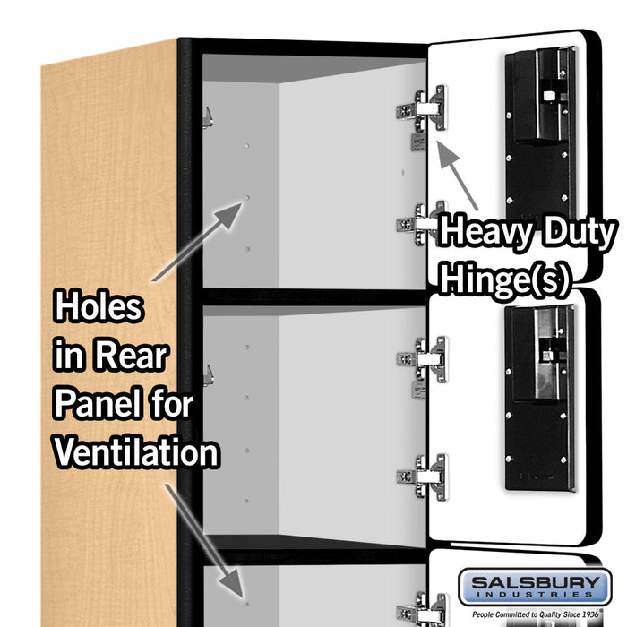 Salsbury 12" Wide Six Tier Box Style Designer Wood Locker - 1 Wide - 6 Feet High - 18 Inches Deep - Maple - Hasps - Sweatfully