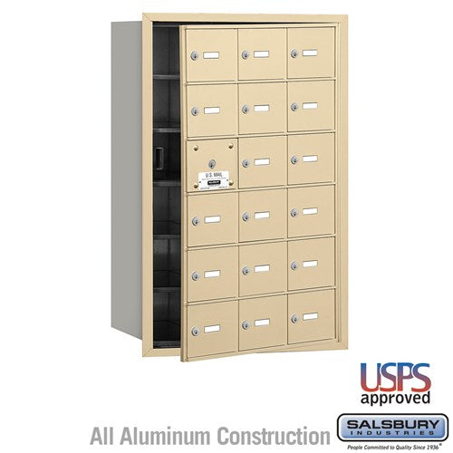 Salsbury 4B+ Horizontal Mailbox - 18 A Doors (17 usable) - Sandstone - Front Loading - USPS Access - Sweatfully