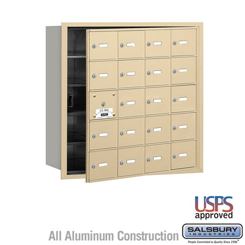 Salsbury 4B+ Horizontal Mailbox - 20 A Doors (19 usable) - Sandstone - Front Loading - USPS Access - Sweatfully