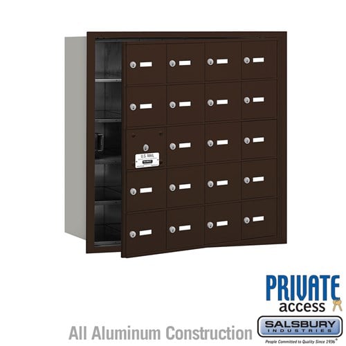 Salsbury 4B+ Horizontal Mailbox (Includes Master Commercial Lock) - 20 A Doors (19 usable) - Bronze - Front Loading - Private Access - Sweatfully