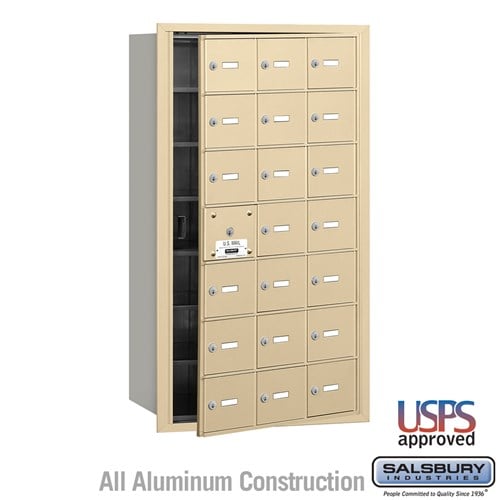 Salsbury 4B+ Horizontal Mailbox - 21 A Doors (20 usable) - Sandstone - Front Loading - USPS Access - Sweatfully