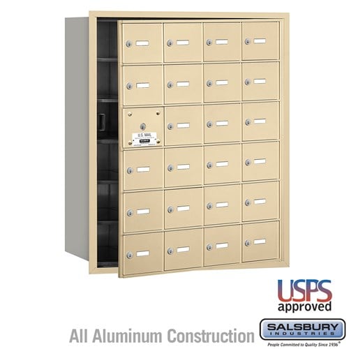 Salsbury 4B+ Horizontal Mailbox - 24 A Doors (23 usable) - Sandstone - Front Loading - USPS Access - Sweatfully