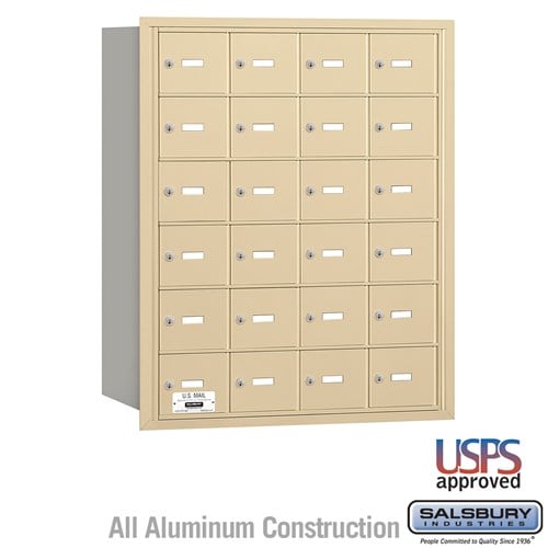 Salsbury 4B+ Horizontal Mailbox - 24 A Doors - Sandstone - Rear Loading - USPS Access - Sweatfully