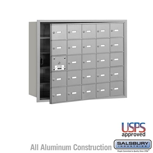 Salsbury 4B+ Horizontal Mailbox - 25 A Doors (24 usable) - Aluminum - Front Loading - USPS Access - Sweatfully
