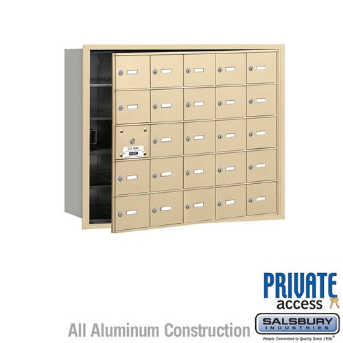 Salsbury 4B+ Horizontal Mailbox (Includes Master Commercial Lock) - 25 A Doors (24 usable) - Sandstone - Front Loading - Private Access - Sweatfully