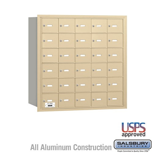 Salsbury 4B+ Horizontal Mailbox - 30 A Doors - Sandstone - Rear Loading - USPS Access - Sweatfully