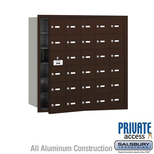Salsbury 4B+ Horizontal Mailbox (Includes Master Commercial Lock) - 30 A Doors (29 usable) - Bronze - Front Loading - Private Access - Sweatfully