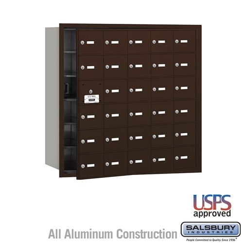 Salsbury 4B+ Horizontal Mailbox - 30 A Doors (29 usable) - Bronze - Front Loading - USPS Access - Sweatfully