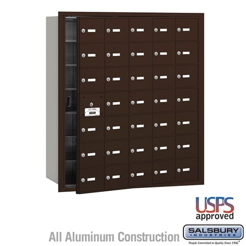 Salsbury 4B+ Horizontal Mailbox - 35 A Doors (34 usable) - Bronze - Front Loading - USPS Access - Sweatfully