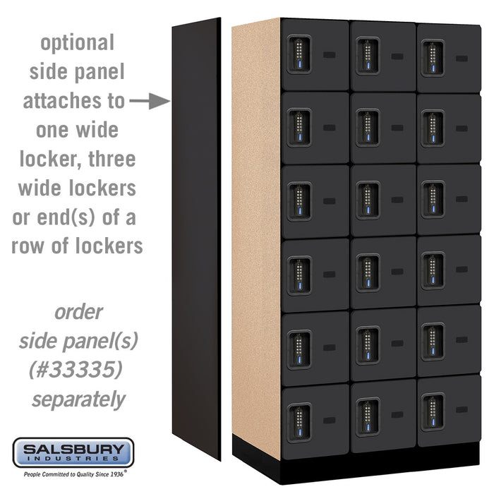 Salsbury 12" Wide Six Tier Box Style Designer Wood Locker - 3 Wide - 6 Feet High - 21 Inches Deep - Black - Black Electronic Locks - Sweatfully