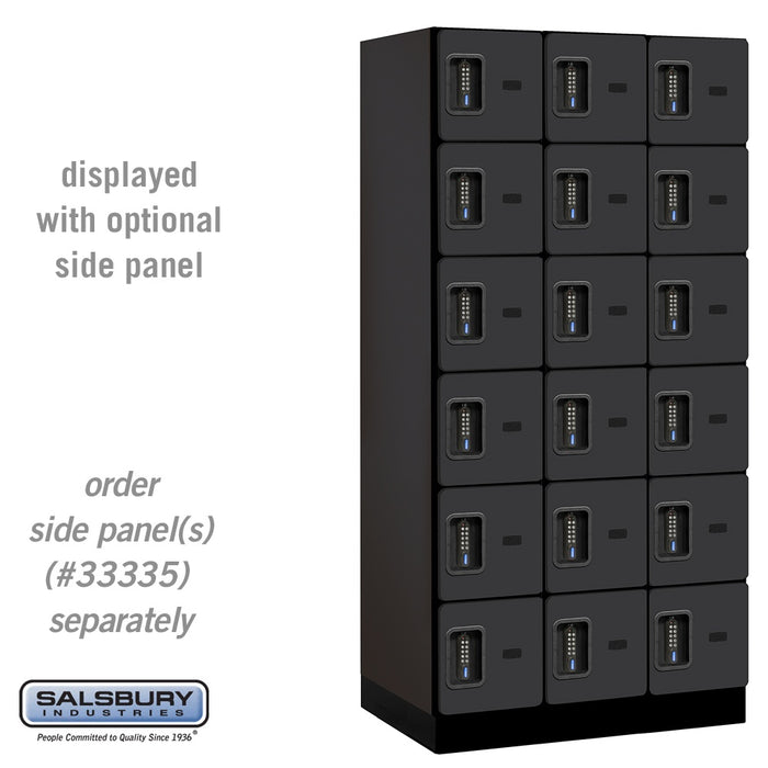 Salsbury 12" Wide Six Tier Box Style Designer Wood Locker - 3 Wide - 6 Feet High - 21 Inches Deep - Black - Black Electronic Locks - Sweatfully