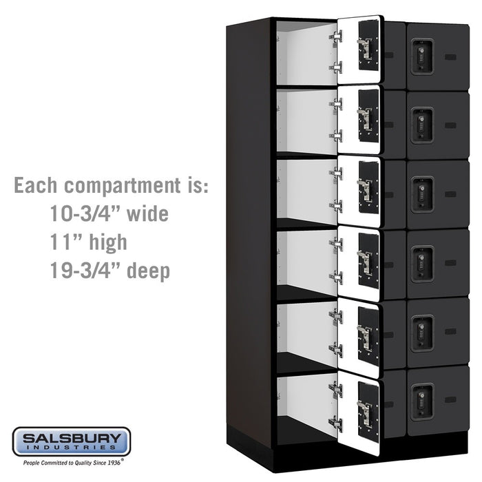 Salsbury 12" Wide Six Tier Box Style Designer Wood Locker - 3 Wide - 6 Feet High - 21 Inches Deep - Black - Black Resettable Combination Locks - Sweatfully