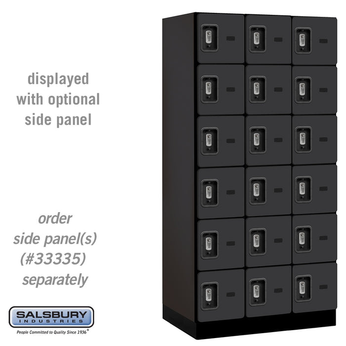 Salsbury 12" Wide Six Tier Box Style Designer Wood Locker - 3 Wide - 6 Feet High - 21 Inches Deep - Black - Silver Resettable Combination Locks - Sweatfully