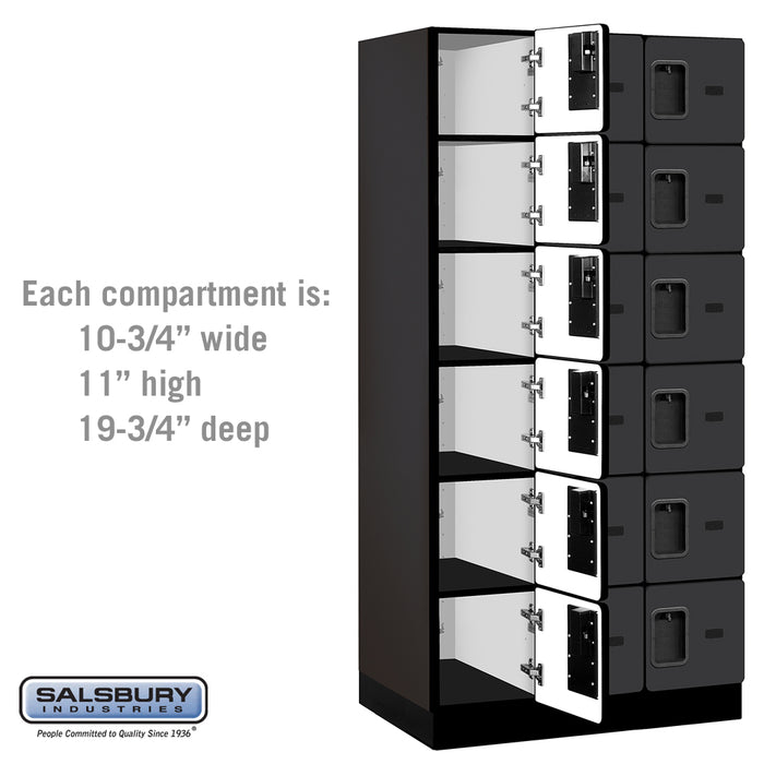 Salsbury 12" Wide Six Tier Box Style Designer Wood Locker - 3 Wide - 6 Feet High - 21 Inches Deep - Black - Hasps - Sweatfully