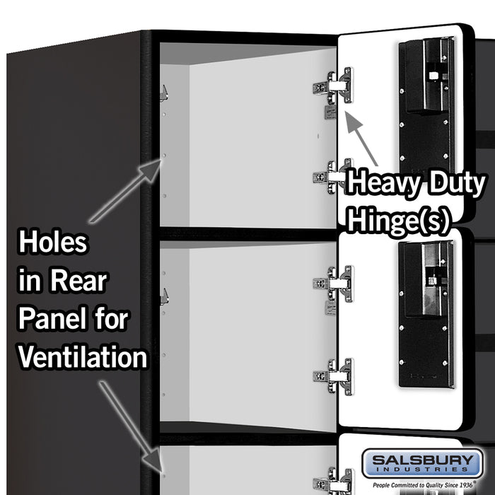 Salsbury 12" Wide Six Tier Box Style Designer Wood Locker - 3 Wide - 6 Feet High - 21 Inches Deep - Black - Hasps - Sweatfully