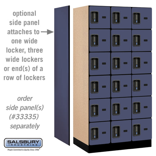 Salsbury 12" Wide Six Tier Box Style Designer Wood Locker - 3 Wide - 6 Feet High - 21 Inches Deep - Blue - Black Electronic Locks - Sweatfully
