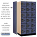 Salsbury 12" Wide Six Tier Box Style Designer Wood Locker - 3 Wide - 6 Feet High - 21 Inches Deep - Blue - Black Electronic Locks - Sweatfully