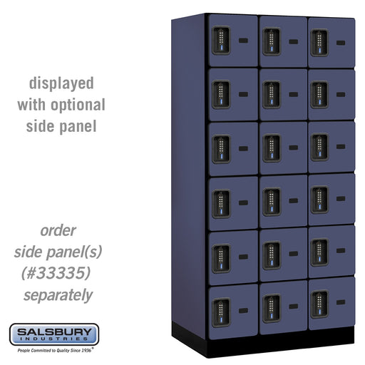Salsbury 12" Wide Six Tier Box Style Designer Wood Locker - 3 Wide - 6 Feet High - 21 Inches Deep - Blue - Black Electronic Locks - Sweatfully