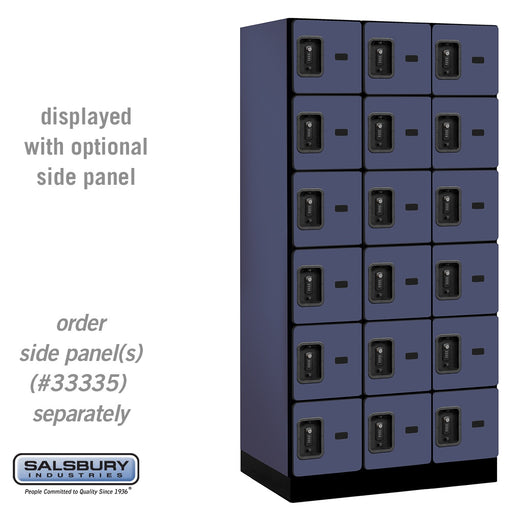 Salsbury 12" Wide Six Tier Box Style Designer Wood Locker - 3 Wide - 6 Feet High - 21 Inches Deep - Blue - Black Resettable Combination Locks - Sweatfully