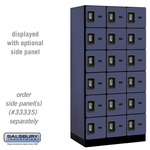 Salsbury 12" Wide Six Tier Box Style Designer Wood Locker - 3 Wide - 6 Feet High - 21 Inches Deep - Blue - Silver Resettable Combination Locks - Sweatfully
