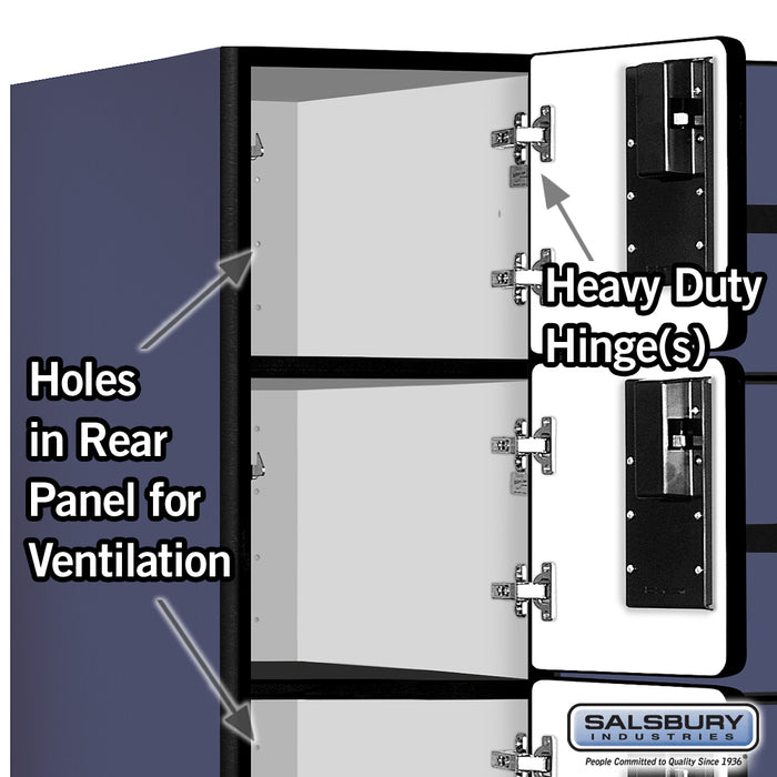 Salsbury 12" Wide Six Tier Box Style Designer Wood Locker - 3 Wide - 6 Feet High - 21 Inches Deep - Blue - Hasps - Sweatfully
