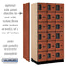 Salsbury 12" Wide Six Tier Box Style Designer Wood Locker - 3 Wide - 6 Feet High - 21 Inches Deep - Cherry - Black Electronic Locks - Sweatfully
